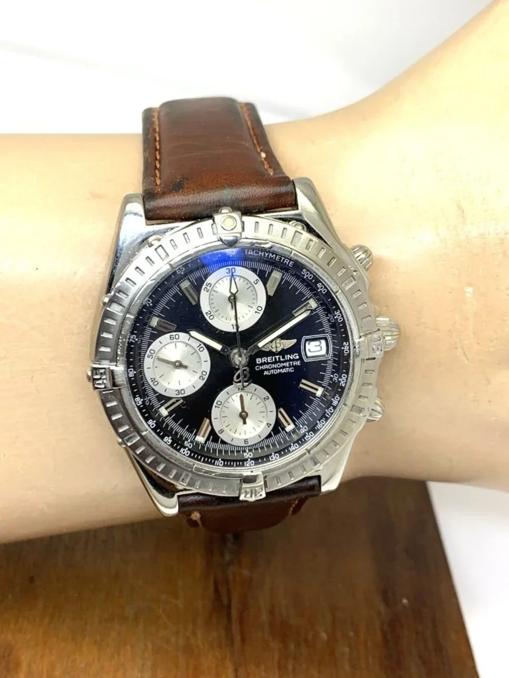 Breitling Men's Watch A13352 Swiss Automatic Chronograph Black Dial Leather 40mm